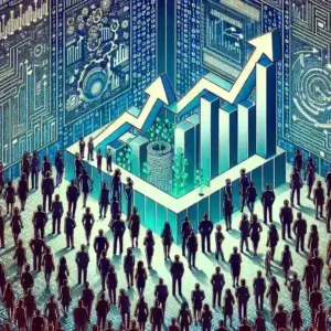 "Ilustrasi tren investasi dalam startup AI, menampilkan grafik pertumbuhan dan inovasi teknologi di era digital, untuk artikel 'Tren Investasi dalam Startup AI: Peluang dan Tantangan di Era Digital'."