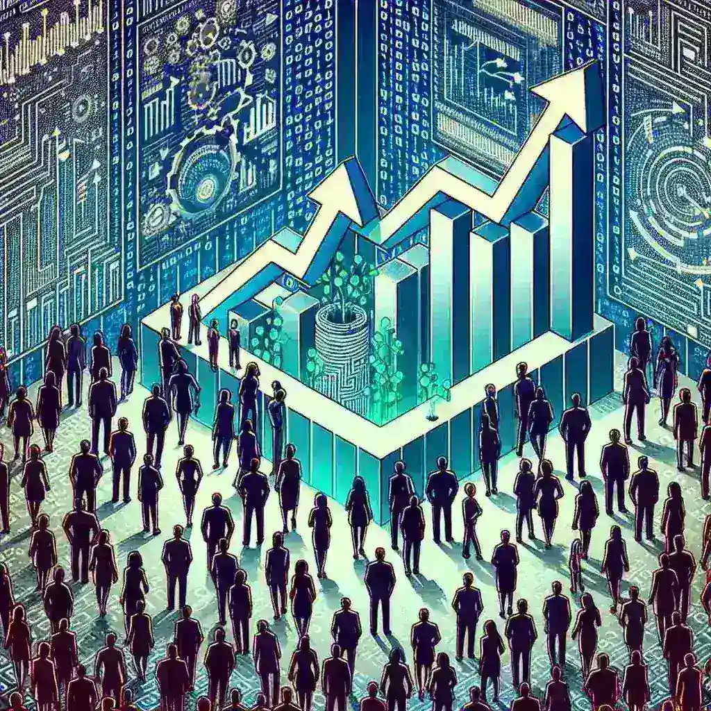 "Ilustrasi tren investasi dalam startup AI, menampilkan grafik pertumbuhan dan inovasi teknologi di era digital, untuk artikel 'Tren Investasi dalam Startup AI: Peluang dan Tantangan di Era Digital'."